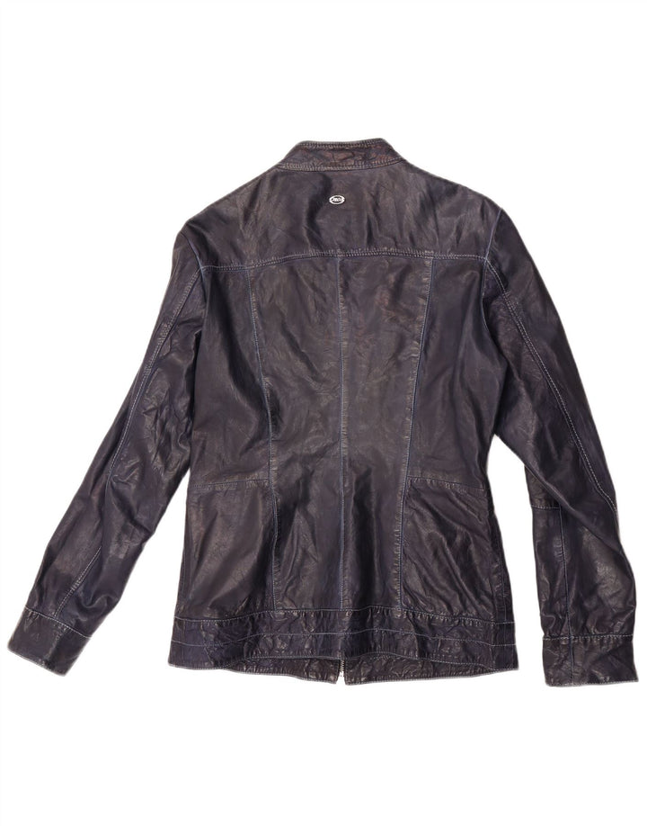 Marlboro Classics Chaqueta de cuero para mujer IT 44 Piel de cordero azul medio