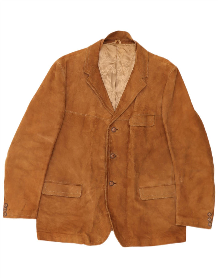 Vintage hombres 3 botones ante Blazer chaqueta Reino Unido 40 grande beige