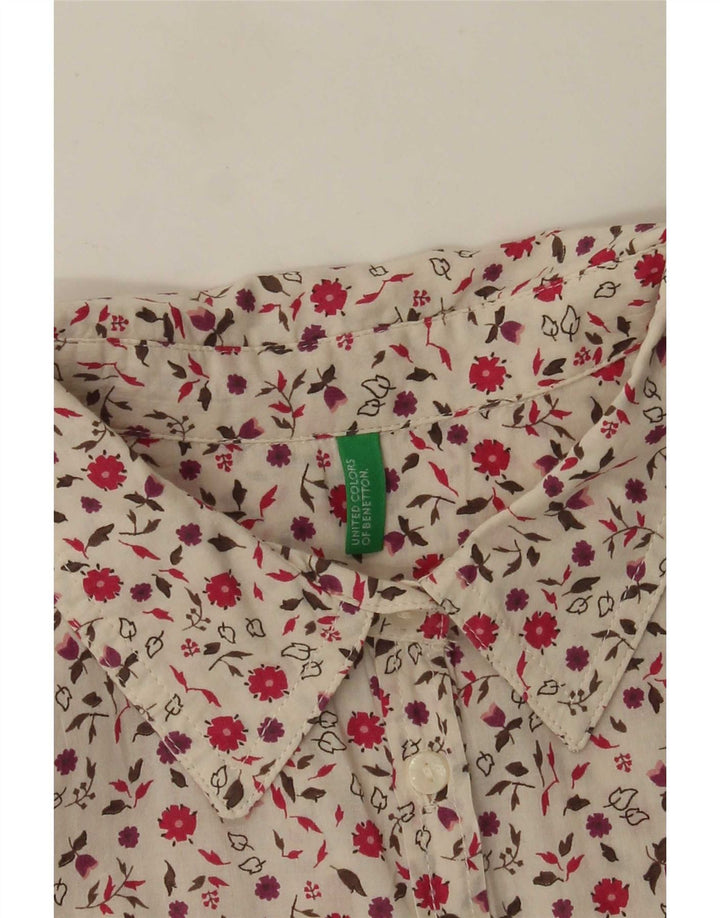 Camisa Benetton Mujer ES 46 Grande Blanco Floral