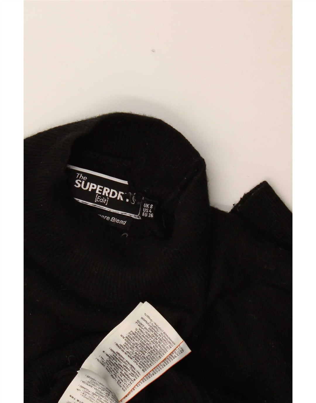 Superdry Jersey extragrande con cuello de tortuga para mujer, talla 8, talla pequeña, lana negra