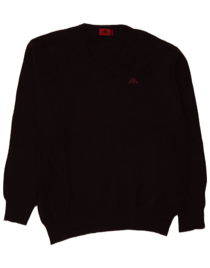 Kappa Jersey con Cuello en V para Hombre Large Borgoña Lana de Cordero