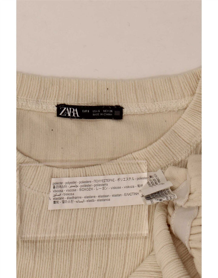 Zara Mujer Blusa De Ajuste Relajado Top UK 10 Small Beige Poliéster