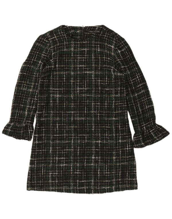 Zara Vestido recto de manga larga para mujer UK 44 Acrílico a cuadros verde medio