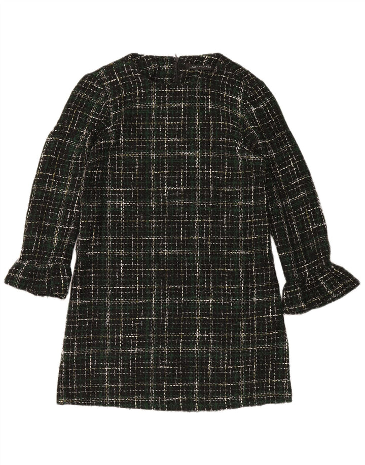 Zara Vestido recto de manga larga para mujer UK 44 Acrílico a cuadros verde medio