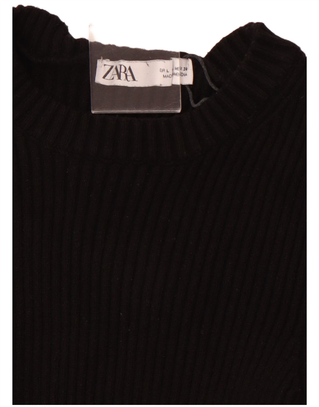 ZARA Jersey corto con cuello barco y manga 3/4 para mujer, talla 40, color negro