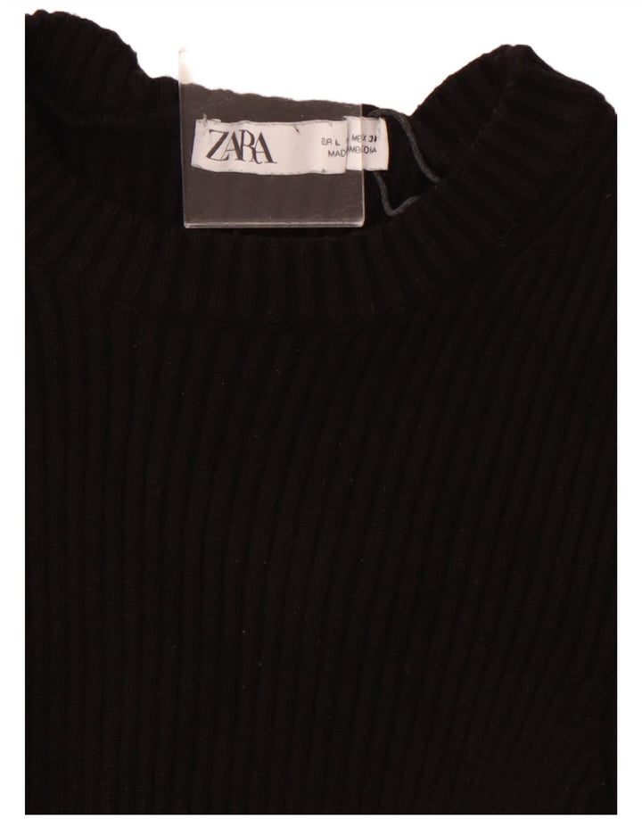 ZARA Jersey corto con cuello barco y manga 3/4 para mujer, talla 40, color negro