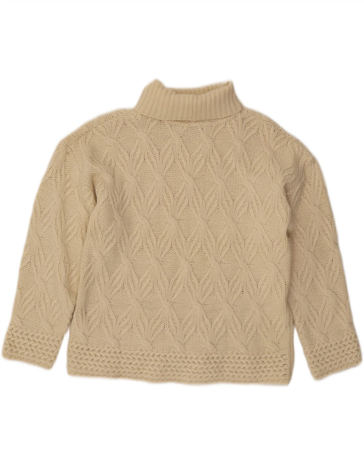 Vintage mujer crop roll cuello jersey suéter Reino Unido 14 medio de lana blanca