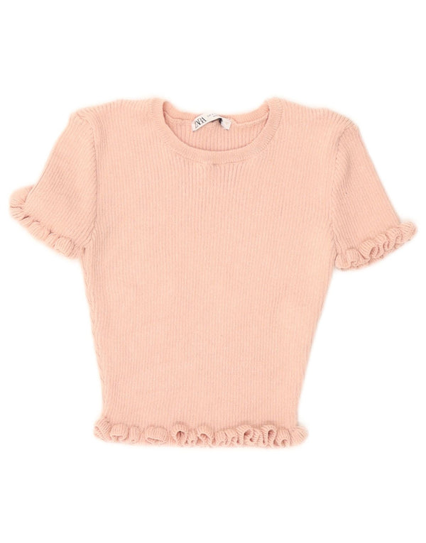 Zara Mujer Crop Blusa Top UK 10 Small Rosa Poliéster