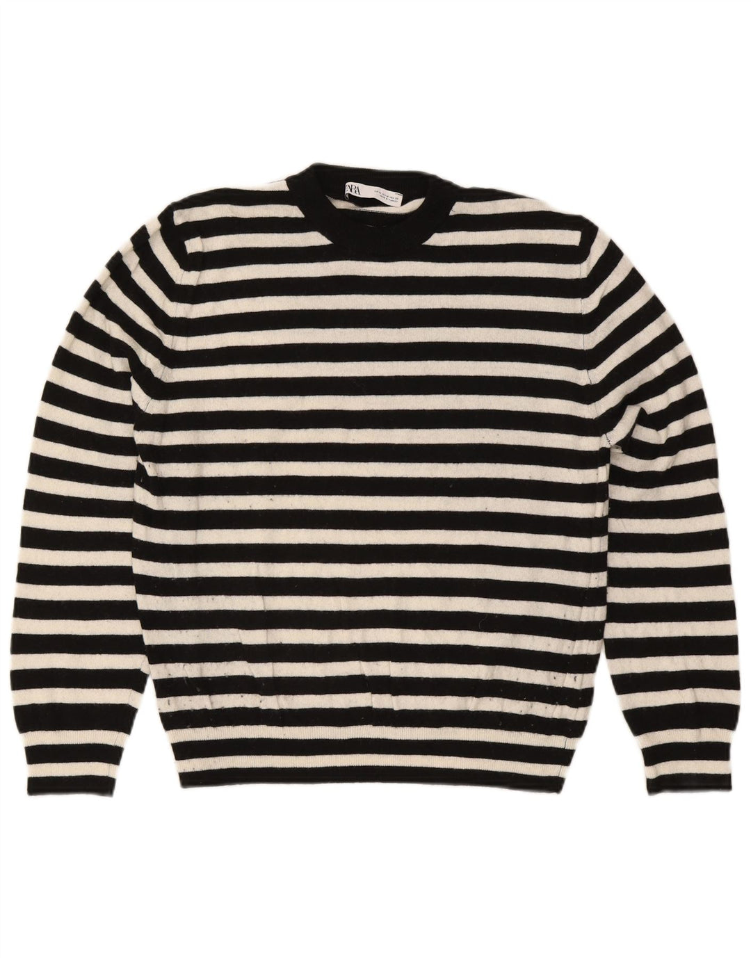 Zara Mujer Jersey De Cuello Redondo Jersey UK 44 Mediano Poliamida A Rayas Negra