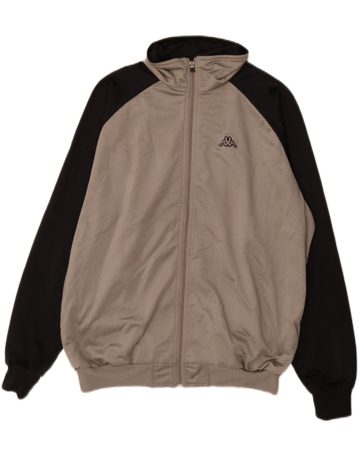 Kappa Hombre Chándal Top Chaqueta Grande Gris Colorblock