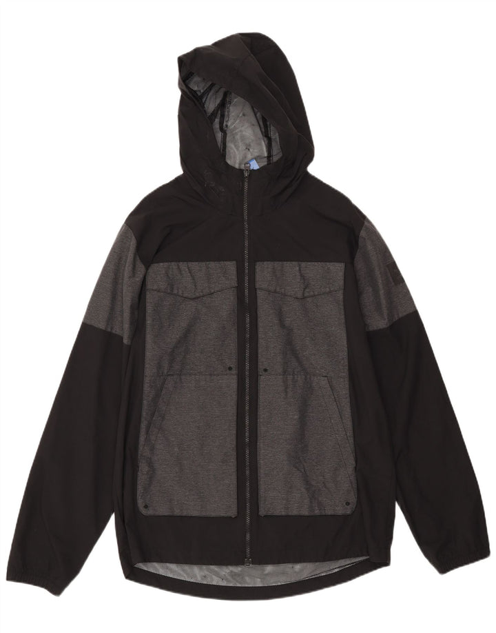 ADIDAS Chaqueta impermeable con capucha para hombre UK 38 Mediano Negro Colorblock Poliéster