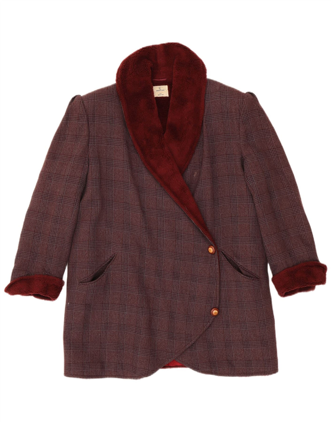 Cerruti 1881 Abrigo para mujer UK 44 Medium Borgoña Check