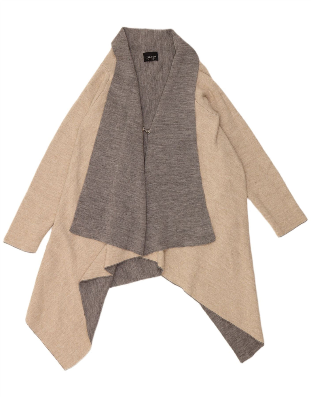 Zara Hombre Cárdigan Asimétrico Suéter UK 44 Medio Beige Colorblock