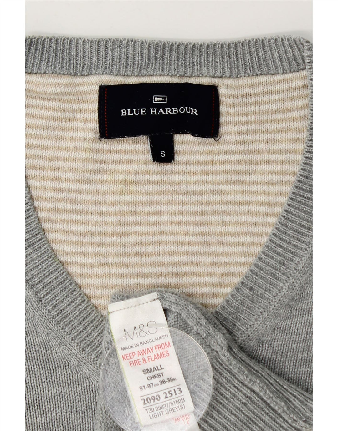 Marks & Spencer - Jersey para hombre con cuello en V, color azul, talla pequeña, algodón gris