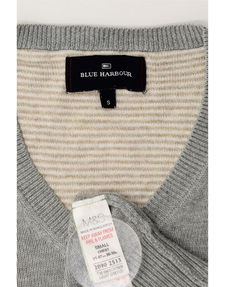 Marks & Spencer - Jersey para hombre con cuello en V, color azul, talla pequeña, algodón gris