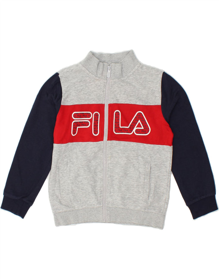 FILA Boys Graphic Tracksuit Top Jacket 7-8 Years Grey Colourblock Cotton Vintage Fila and Second-Hand Fila from Messina Hembry 