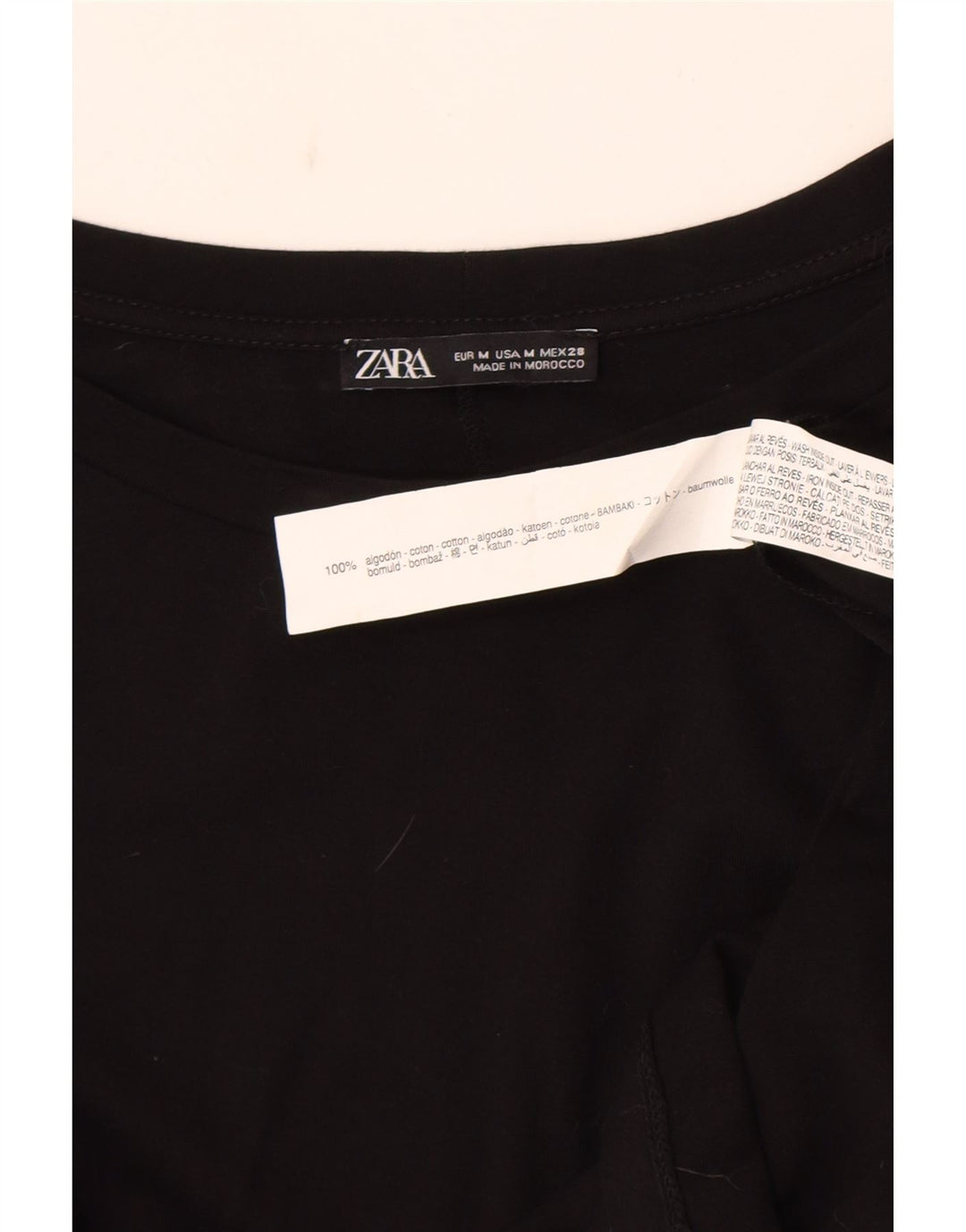 Zara Mujer Blusa De Manga Larga Top UK 44 Mediano Negro Algodón