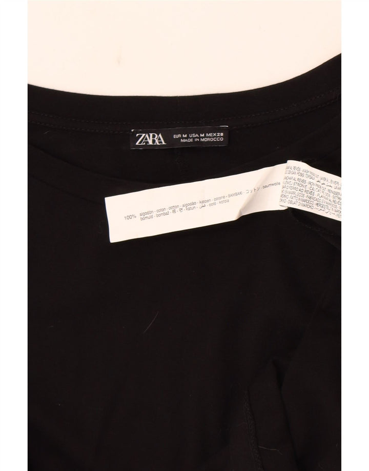 Zara Mujer Blusa De Manga Larga Top UK 44 Mediano Negro Algodón