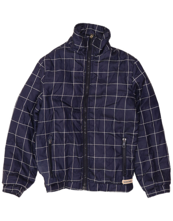 VINTAGE Womens Bomber Jacket UK 14 Large Navy Blue Check