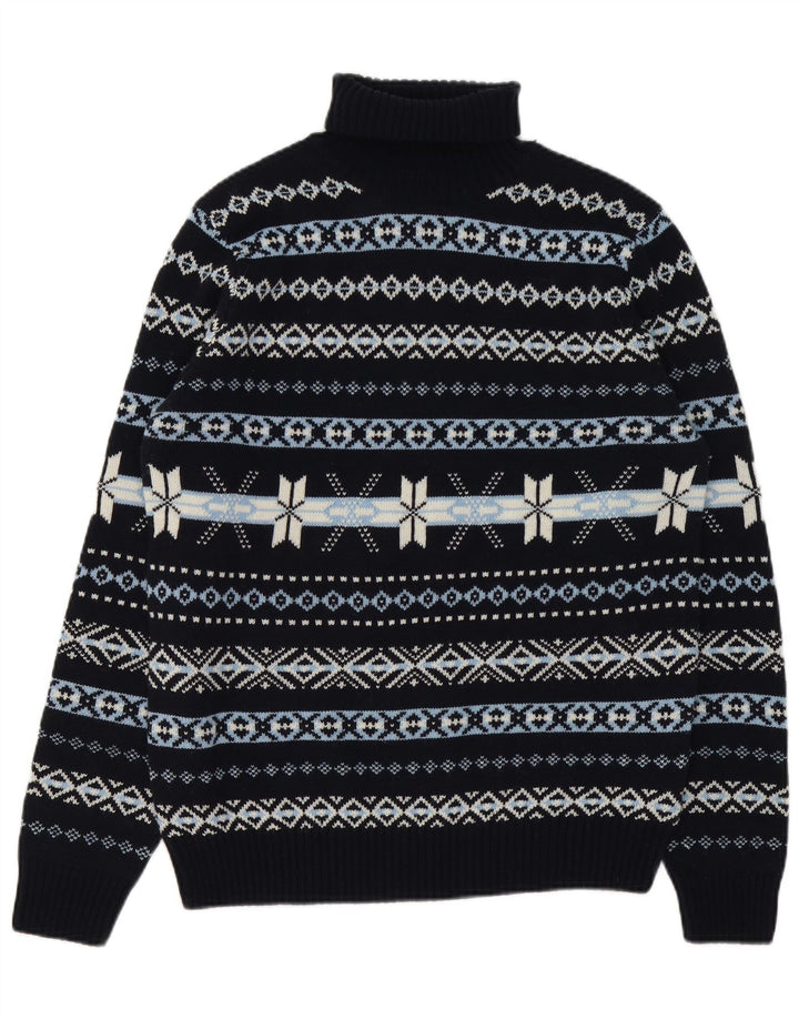 GUTTERIDGE Suéter tipo jersey con cuello vuelto para hombre XL Lana Fair Isle azul marino