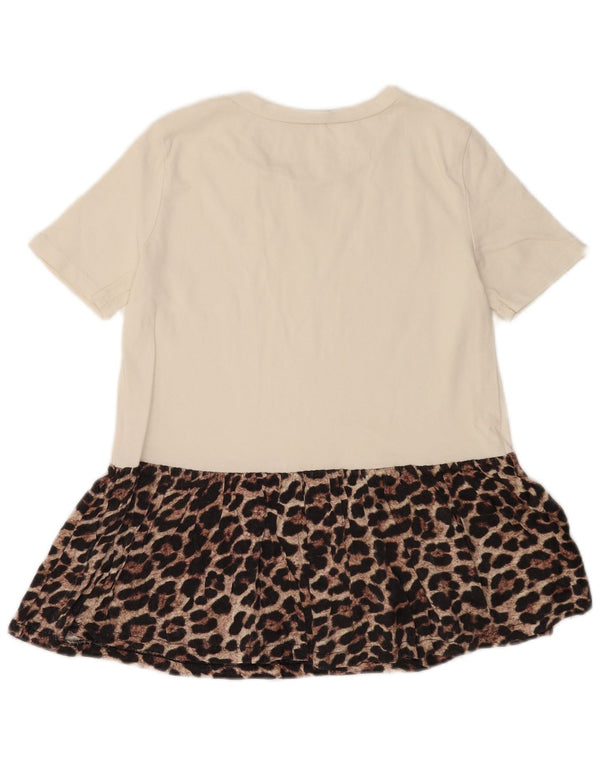 Zara Mujer Trafaluc Blusa Top UK 10 Small Blanco Animal Print Algodón