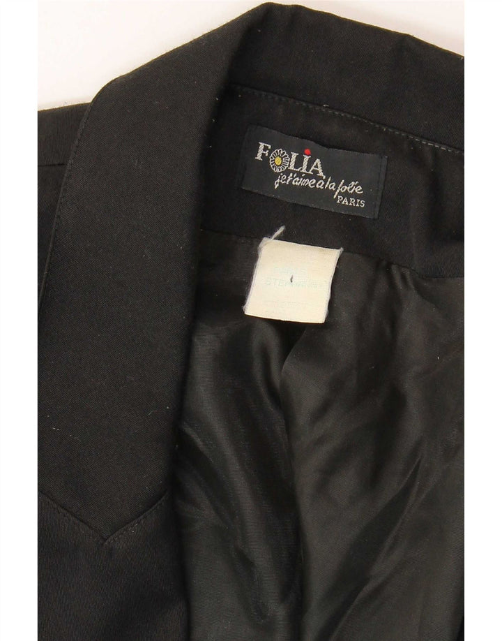 Vintage mujer doble pecho Blazer chaqueta Reino Unido 12 medio negro Paisley