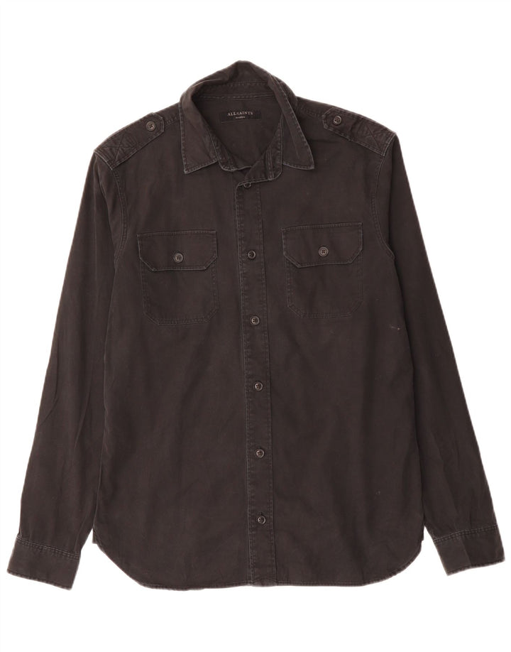 ALL SAINTS Camisa militar para hombre Algodón negro mediano