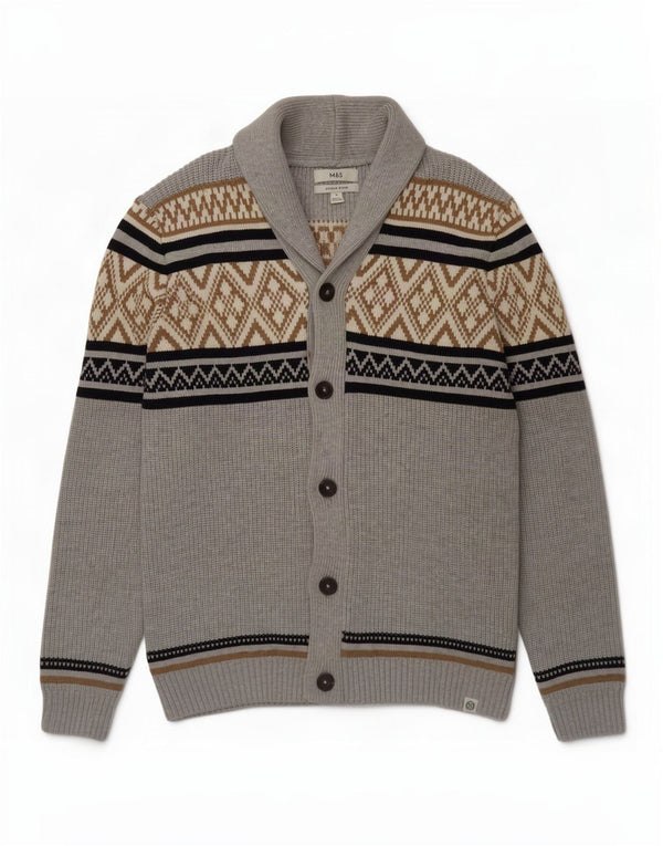 Marks & Spencer Suéter tipo cárdigan para hombre XL Poliéster geométrico gris