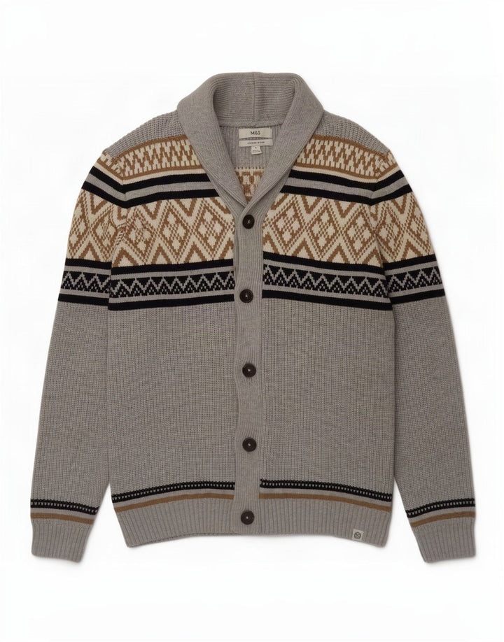 Marks & Spencer Suéter tipo cárdigan para hombre XL Poliéster geométrico gris