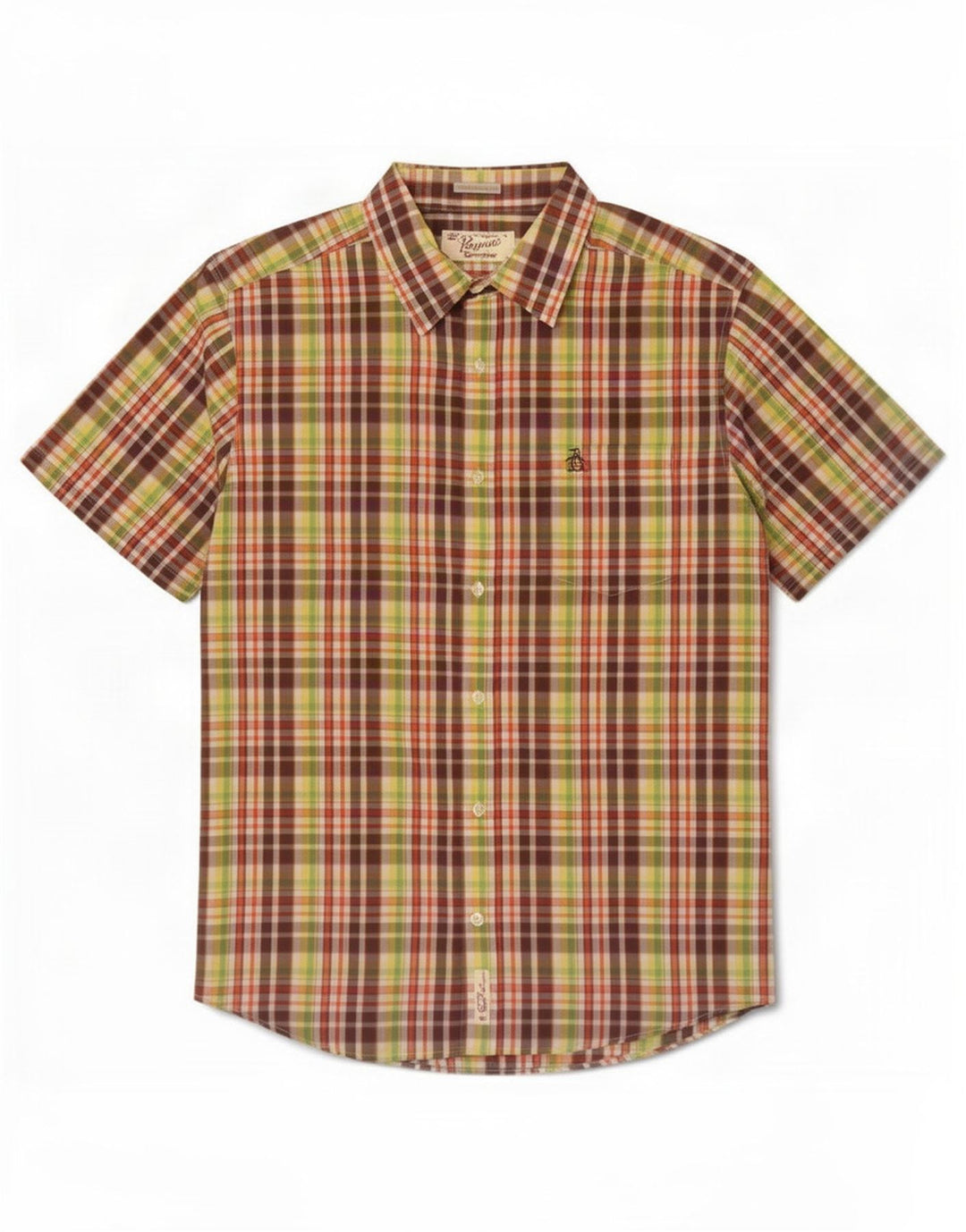 Camisa de corte slim de manga corta Heritage Heritage de Penguin para hombre, cuadros grandes multicolores