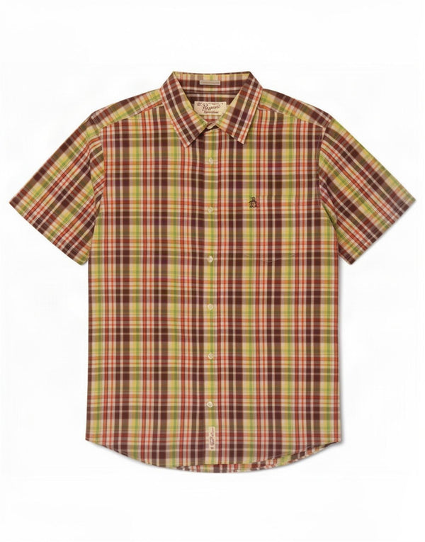 Camisa de corte slim de manga corta Heritage Heritage de Penguin para hombre, cuadros grandes multicolores
