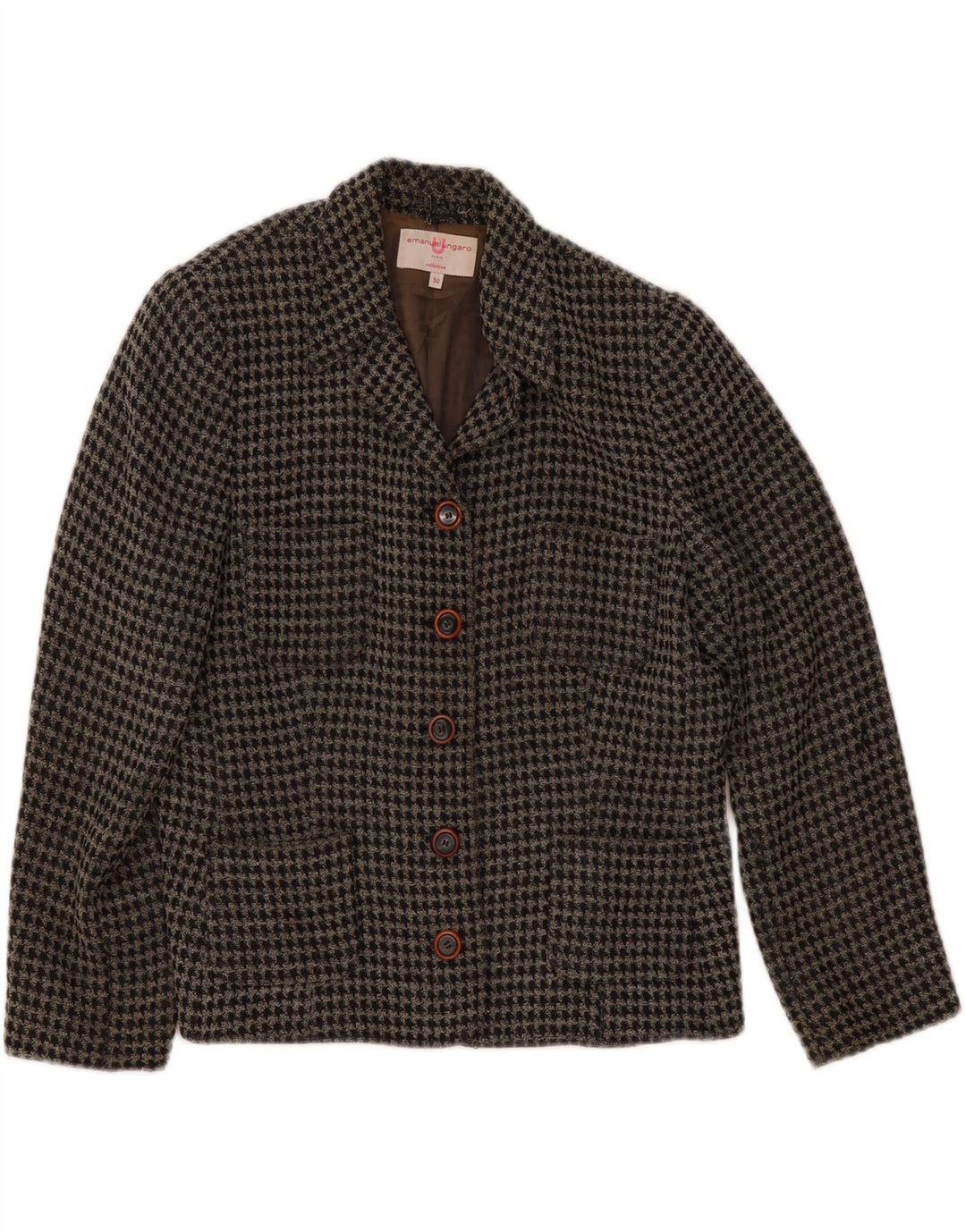 Emanuel Ungaro Chaqueta tipo blazer de 5 botones para mujer IT 50 XL Pata de gallo negra