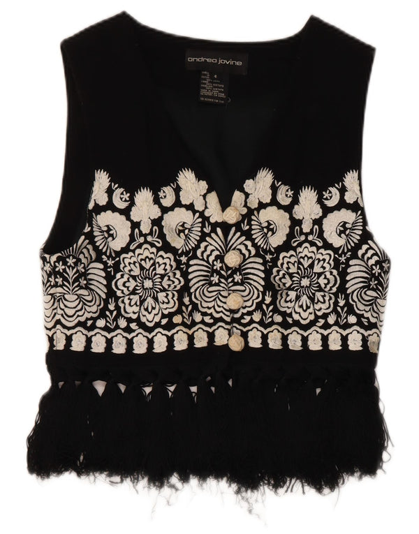 Vintage mujer chaleco Reino Unido 4 pequeña lana floral negra