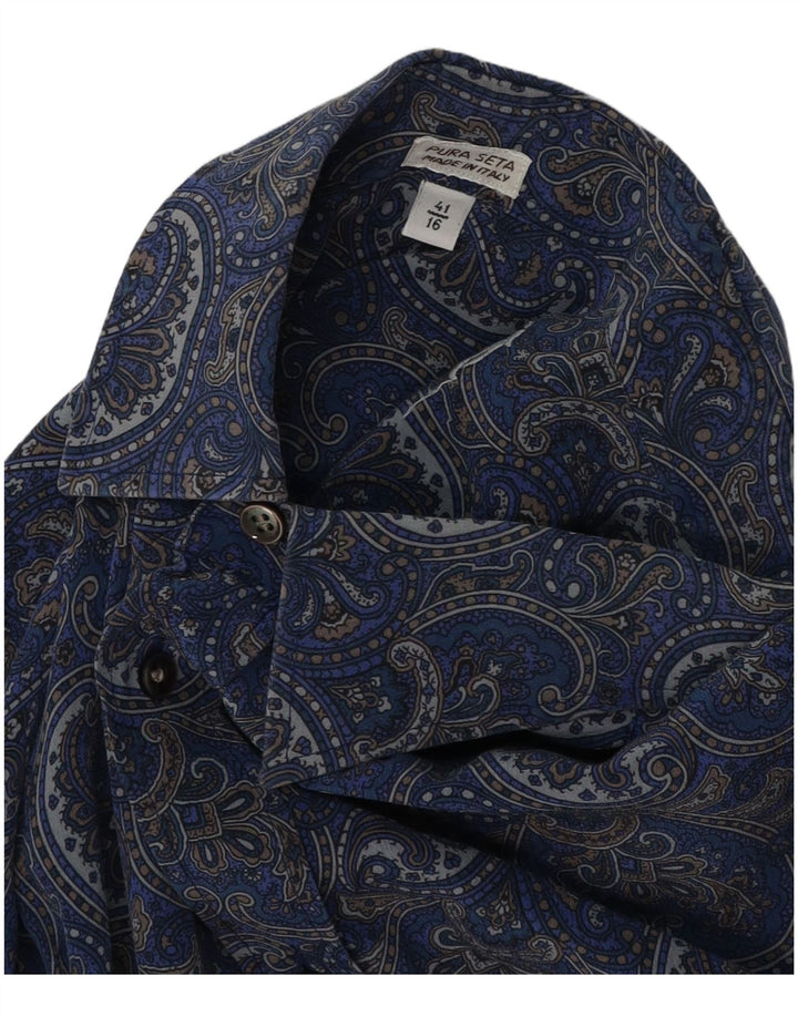 Camisa vintage para hombre talla 41 16 seda paisley azul grande