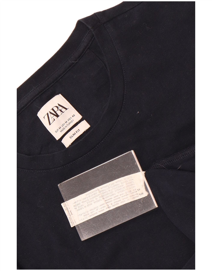 Zara Hombre Camiseta Slim Fit Top Medio Azul Marino Algodón