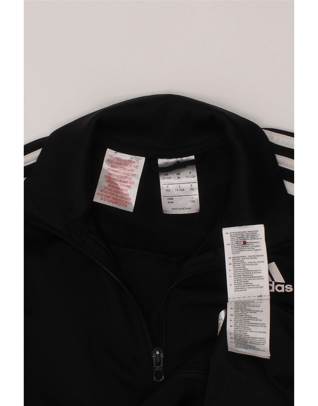 ADIDAS Boys Tracksuit Top Jacket 11-12 Years Black Polyester