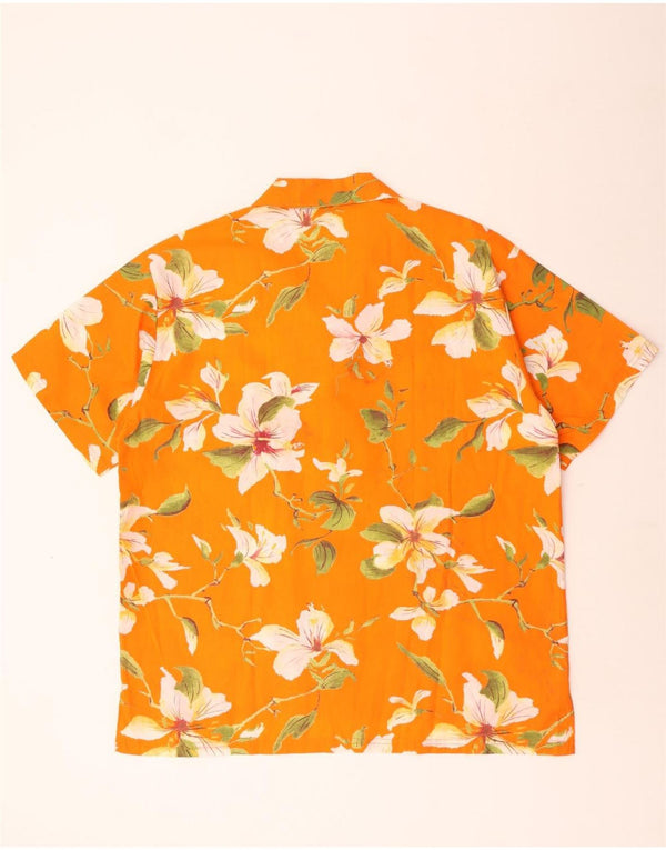 Vintage hombres camisa de manga corta grande naranja floral hawaiano