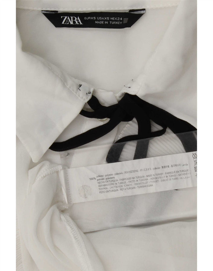 Zara Blusa camisera extragrande con volante en la parte delantera para mujer UK 6 XS Poliéster blanco