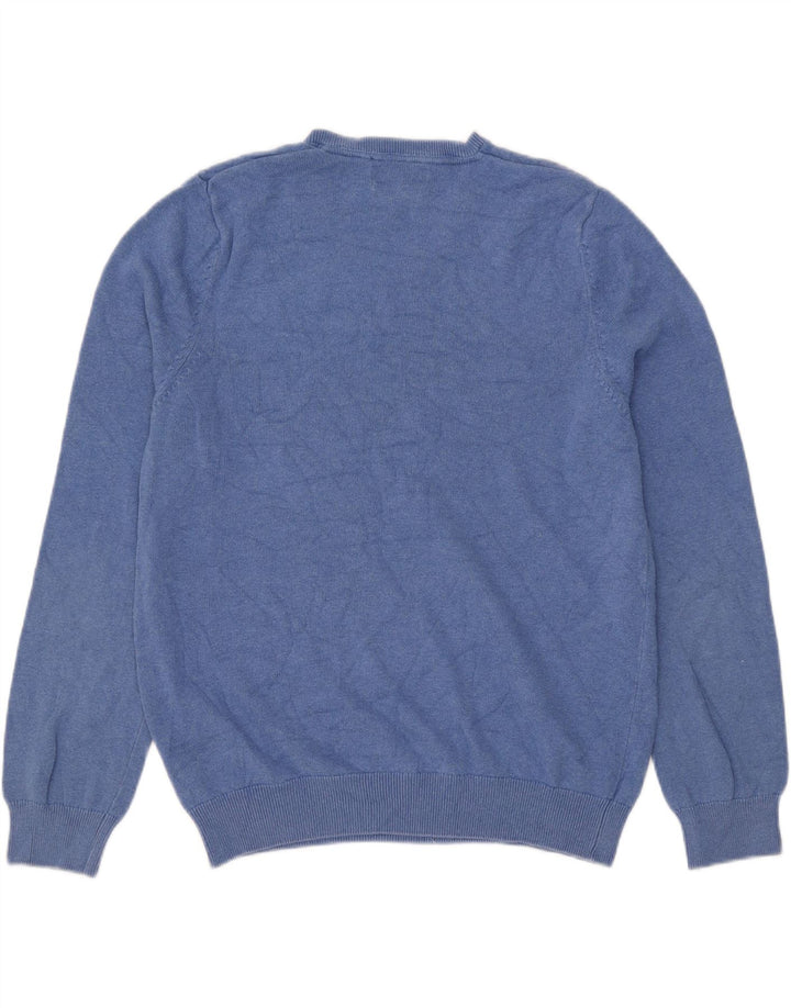 Marks & Spencer Jersey con cuello en V para hombre, talla grande, algodón azul