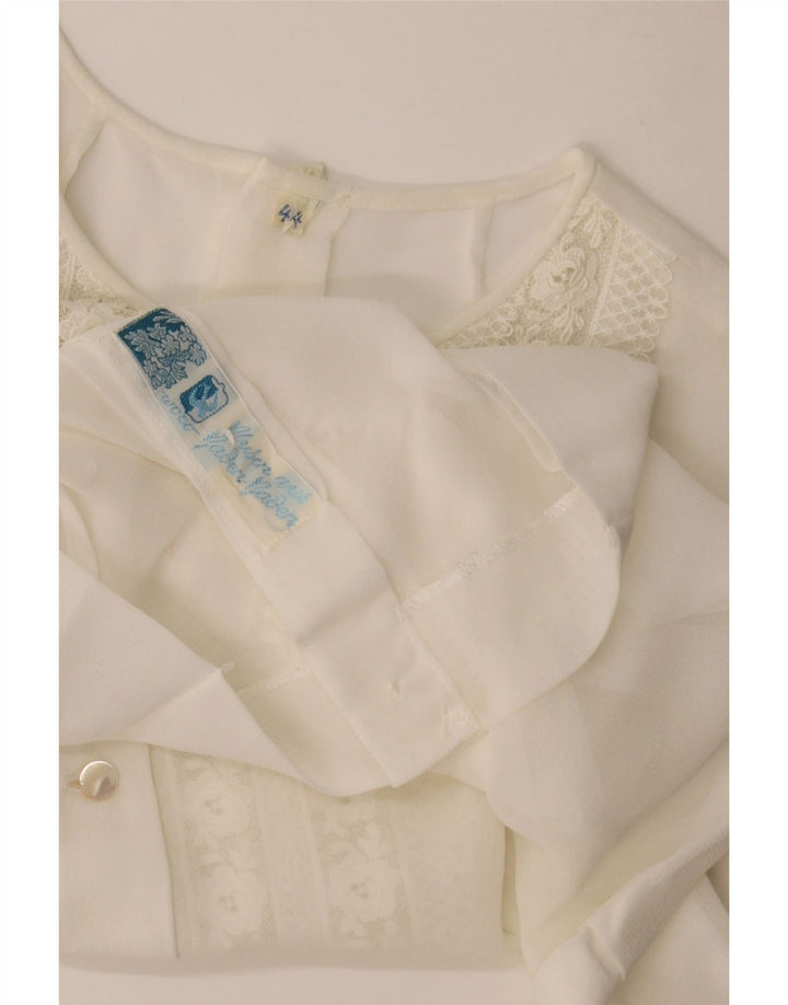 Vintage mujer sin mangas ver a través de blusa top IT 44 blanco medio