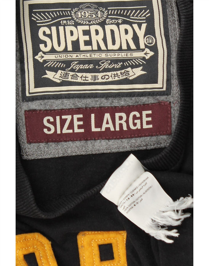 SUPERDRY Top gráfico para hombre de manga larga de algodón negro grande