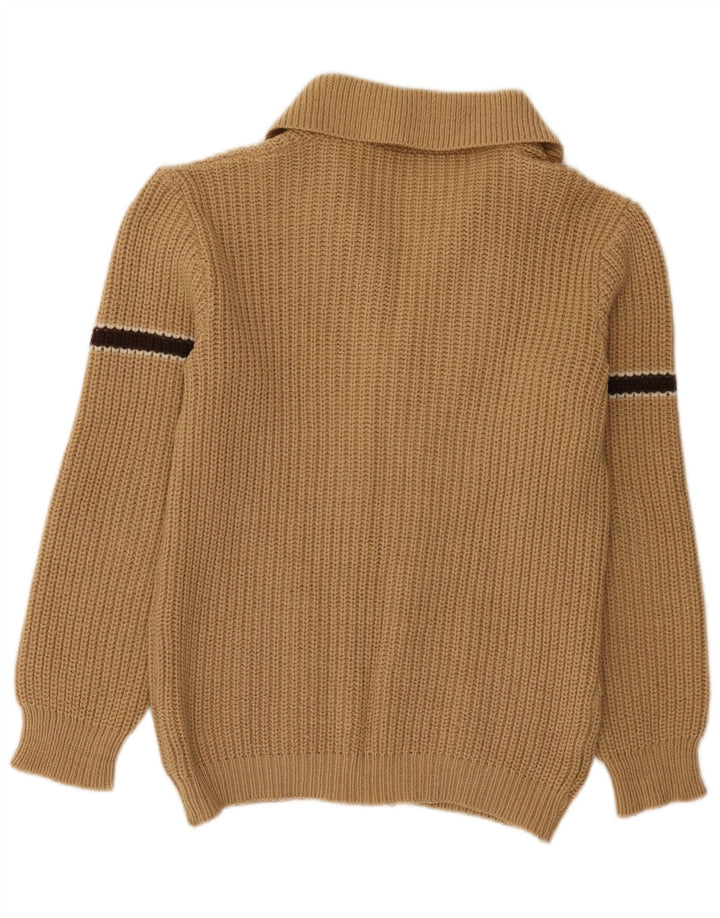 Vintage hombre cardigan suéter pequeño beige colorblock