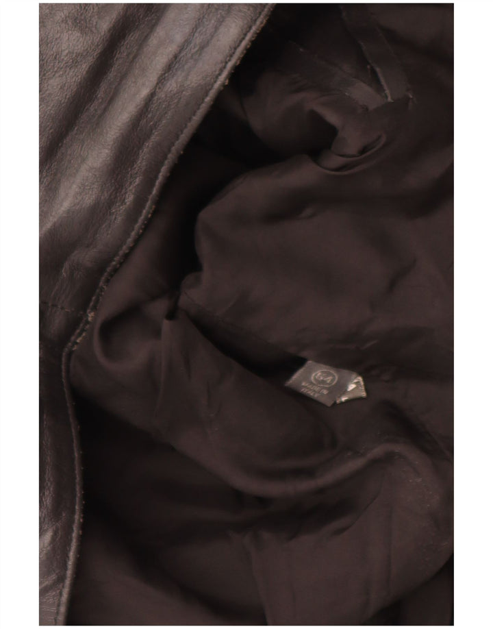 GREEN LEAVES Mens Leather Gilet Large Black Leather