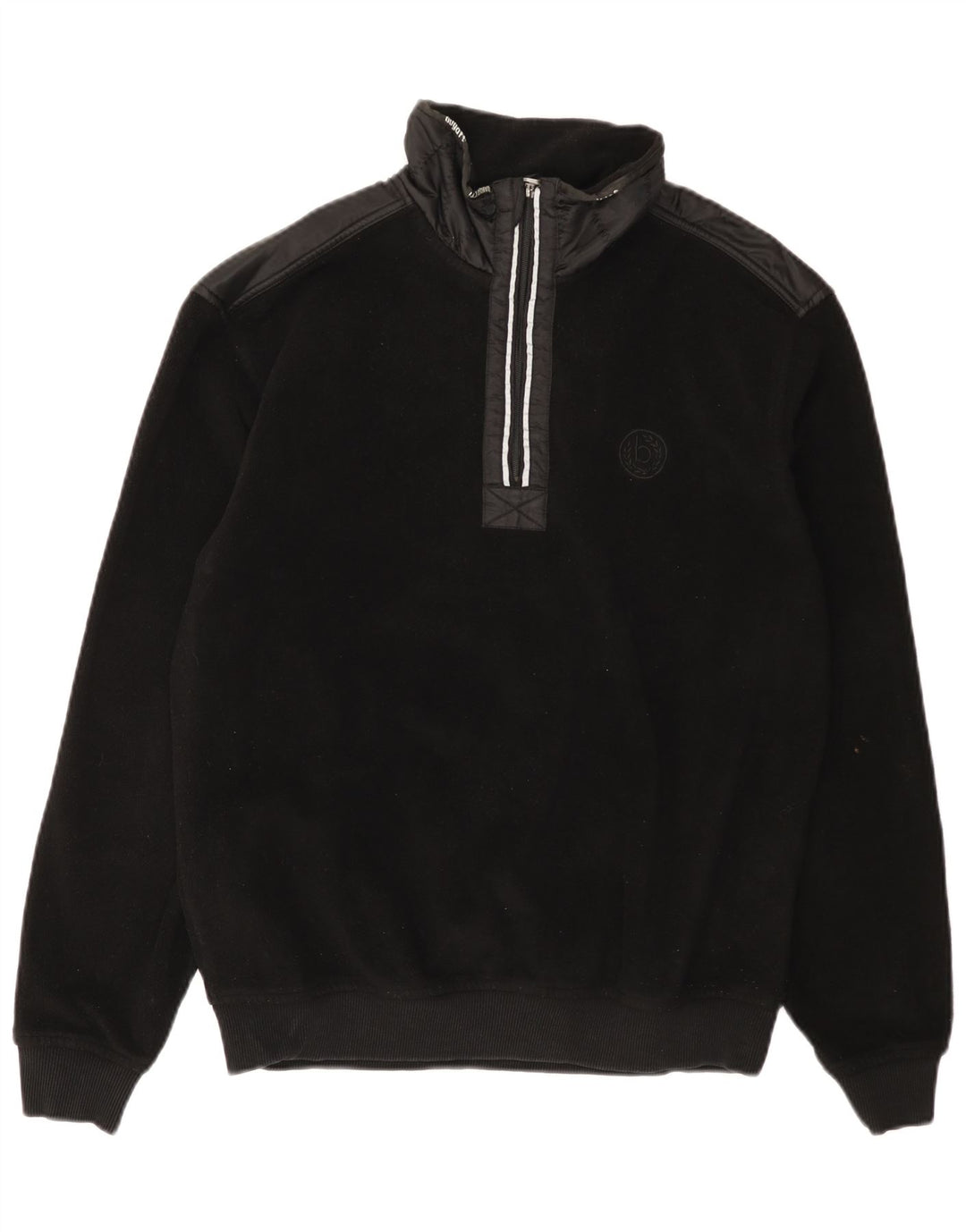 Bugatti Jersey de forro polar con cuello y cremallera para hombre, tamaño grande, poliéster negro