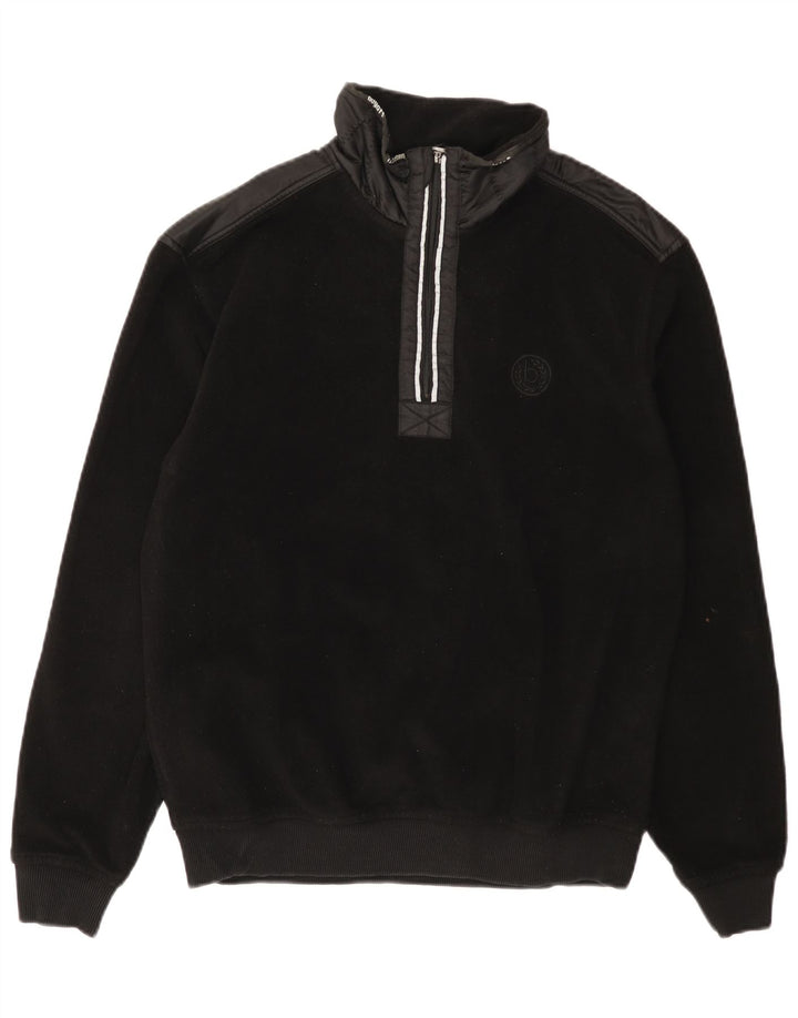 Bugatti Jersey de forro polar con cuello y cremallera para hombre, tamaño grande, poliéster negro