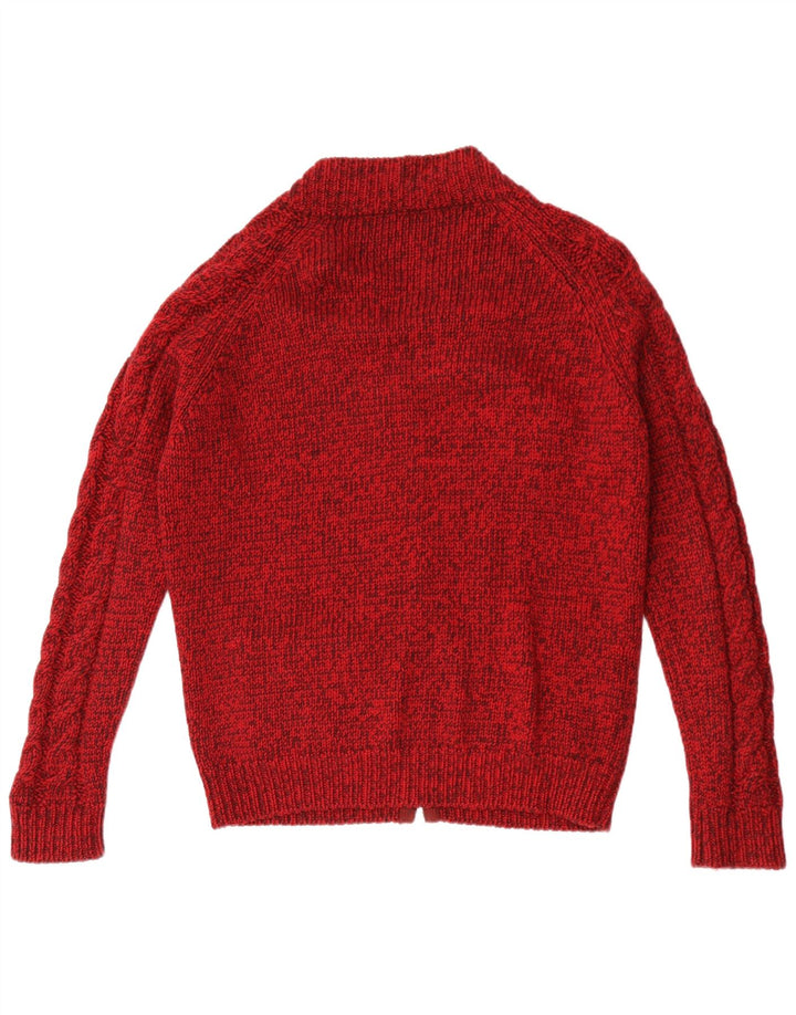 Vintage hombres Cardigan suéter medio rojo moteado
