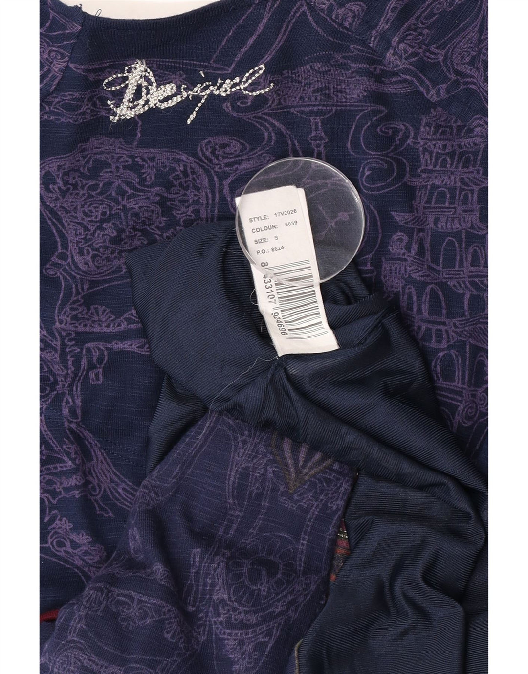 Desigual Vestido de cintura caída con patrón abstracto para mujer UK 8 Small Azul marino