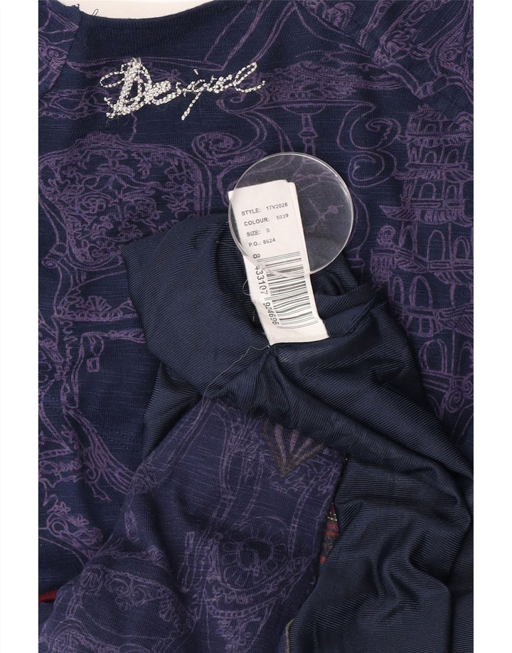 Desigual Vestido de cintura caída con patrón abstracto para mujer UK 8 Small Azul marino