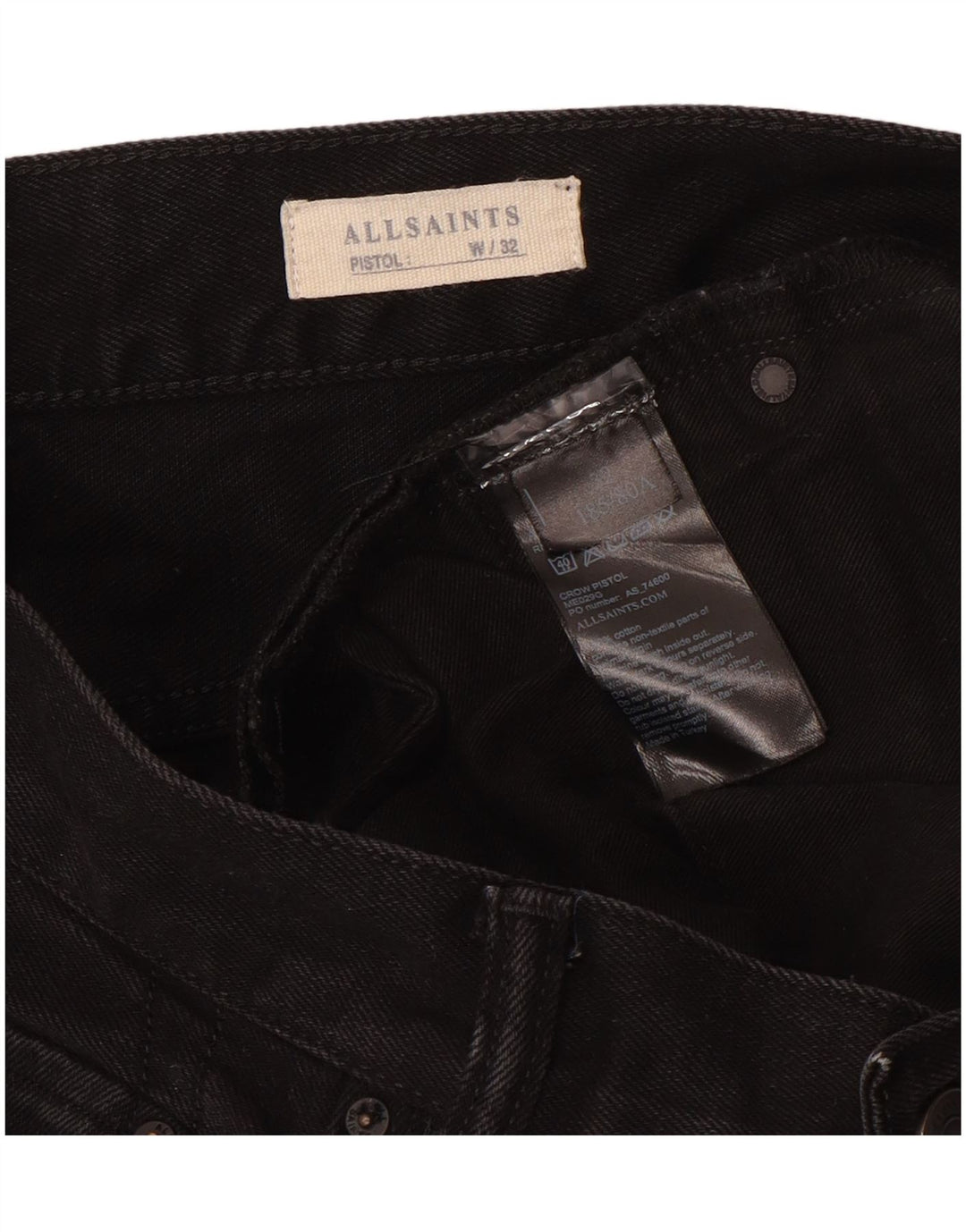 ALL SAINTS Vaqueros pitillo para hombre W32 L31 Algodón negro