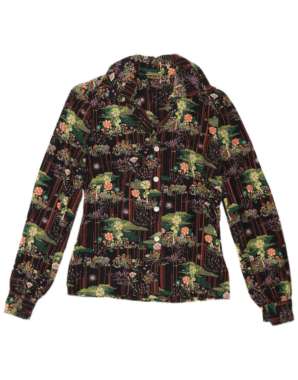 Vintage mujer novedad ajuste camisa Reino Unido 12 medio multicolor floral